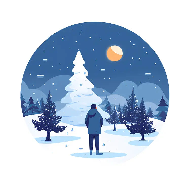 Winter Night with Snowy Trees