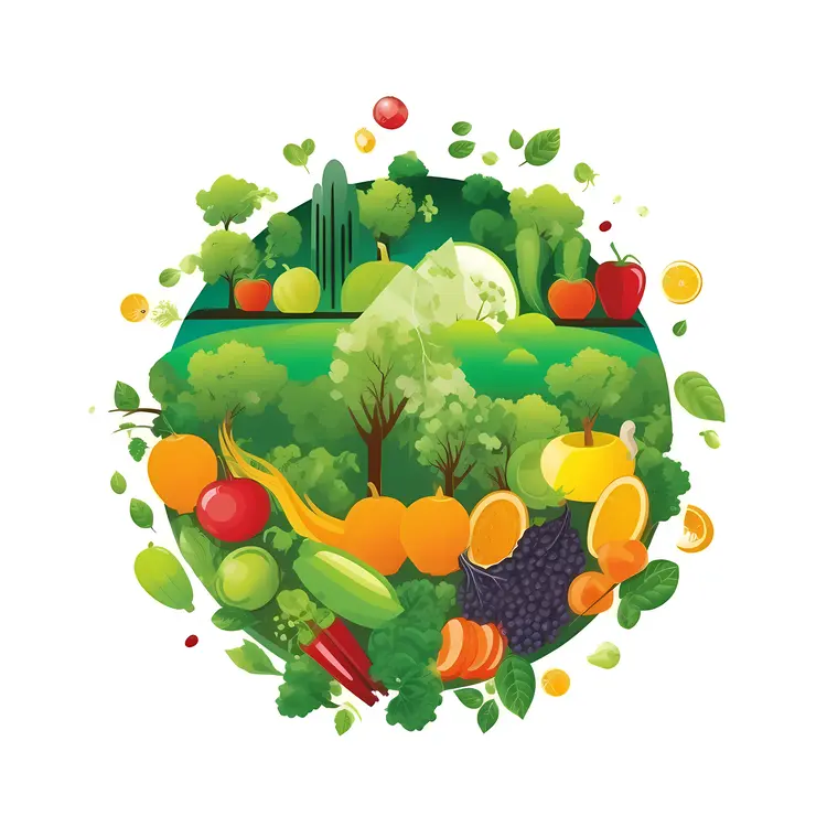 Fresh Vegetables and Fruits in Nature Scene