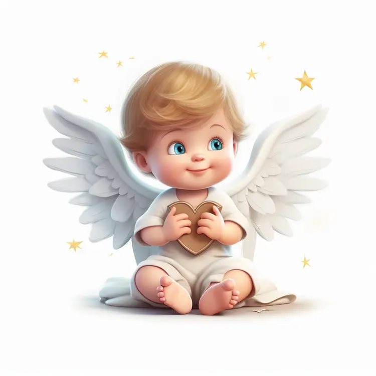 Cute Baby Angel Holding a Heart