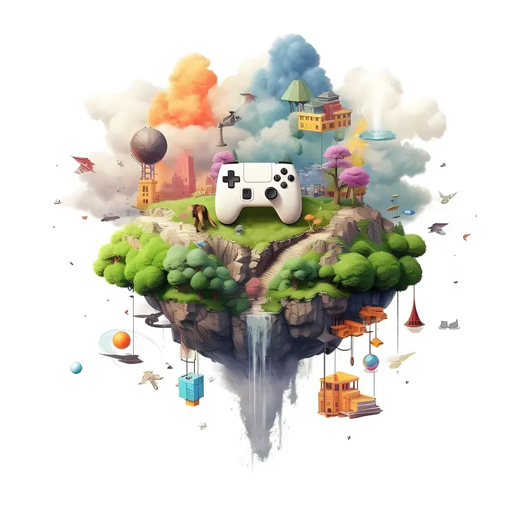 Floating Island with Game Controller in a Virtual World