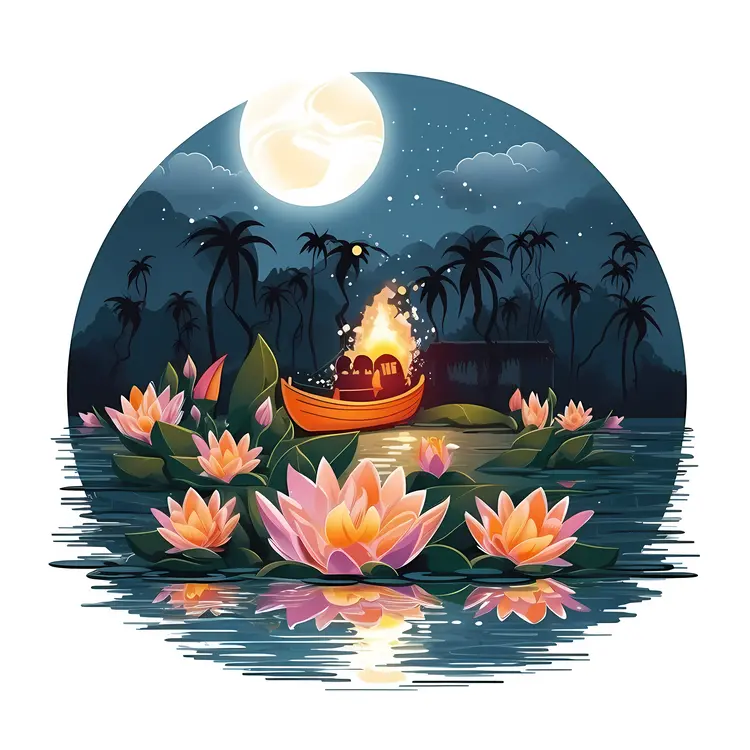 Boat with Floating Lanterns for Loy Krathong