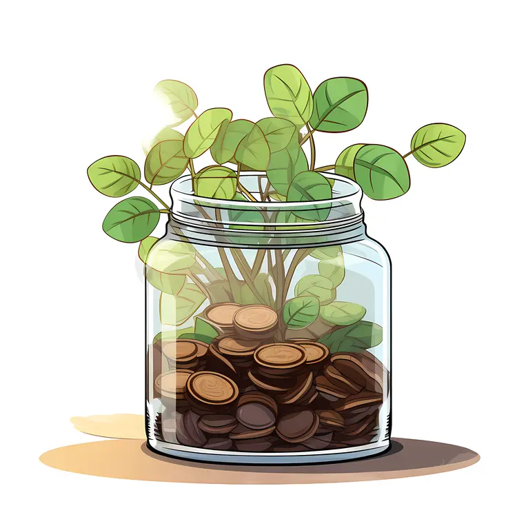 Money Plant Growing in a Jar of Coins