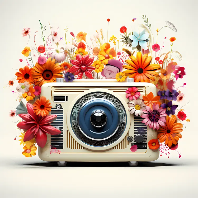 Vintage Camera with Colorful Flowers