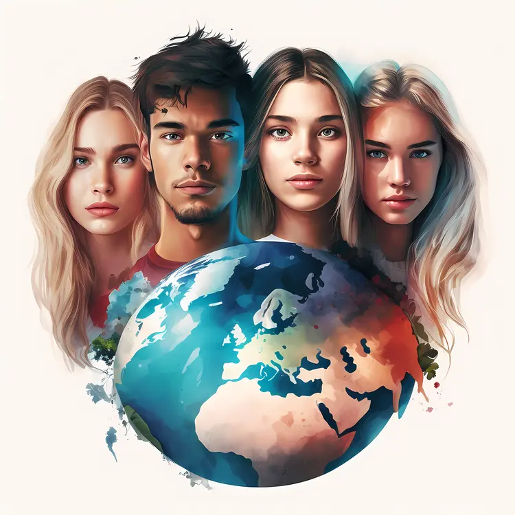 Diverse Faces Around the Earth for Unity Concept