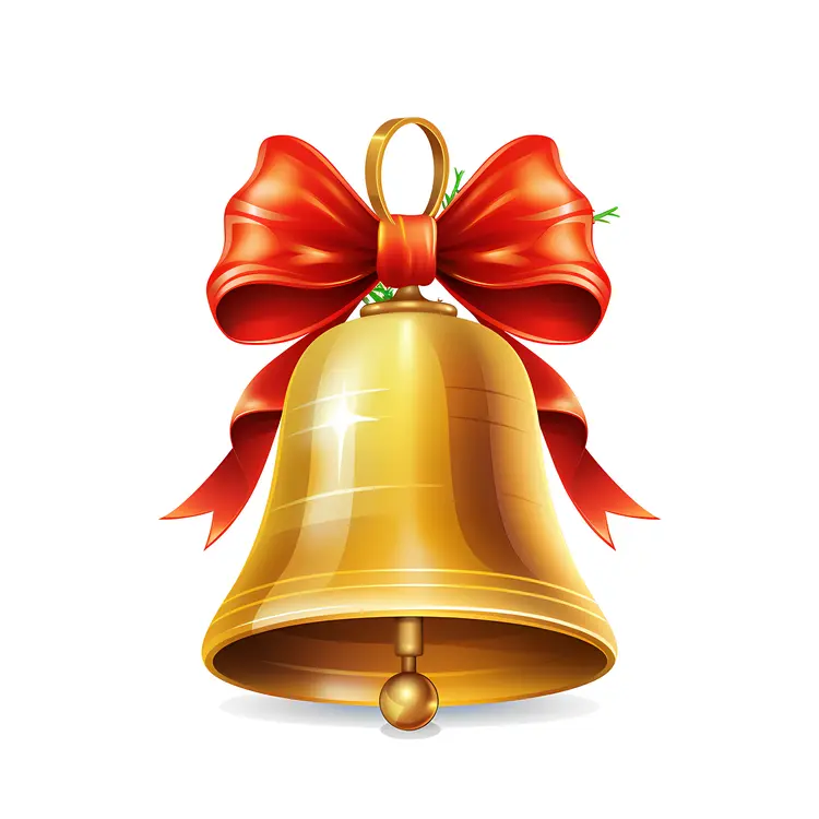 Golden Bell with Red Bow and Ribbon