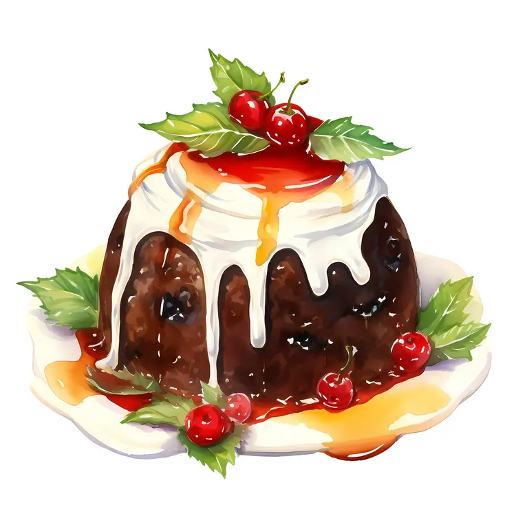 Festive Christmas Pudding with Icing and Berries