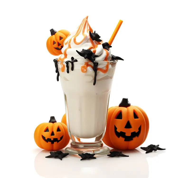 Halloween Milkshake with Pumpkins and Bats