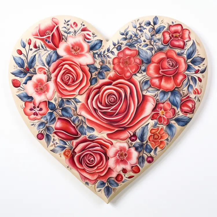 Heart with Red and Blue Flowers for Valentine's Day
