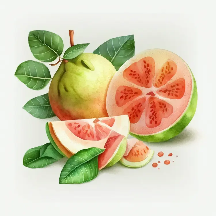 Fresh Green Guava with Leaves