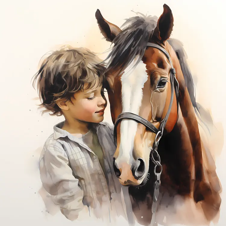 Boy and Horse Friendship Illustration