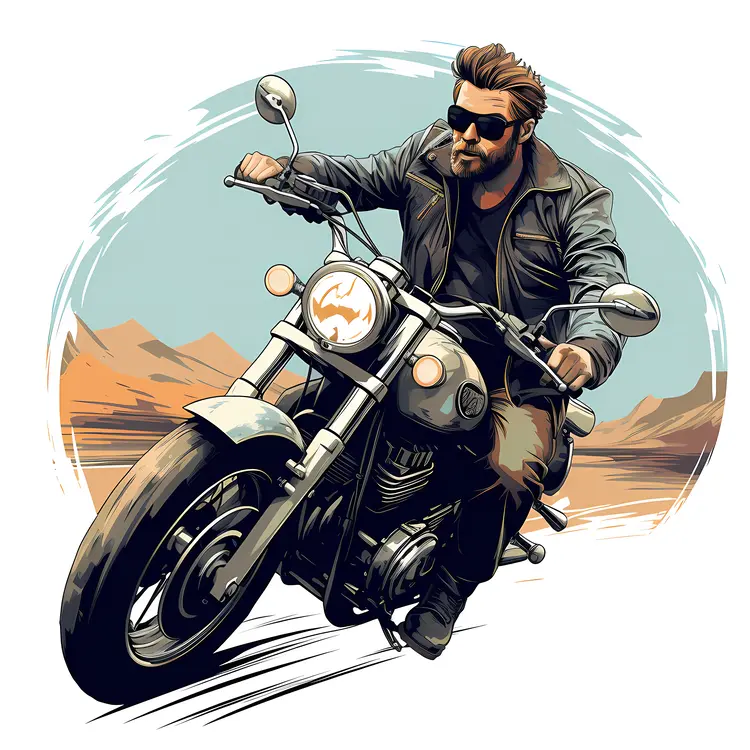 Modern Motorcycle with Rider in Sunglasses