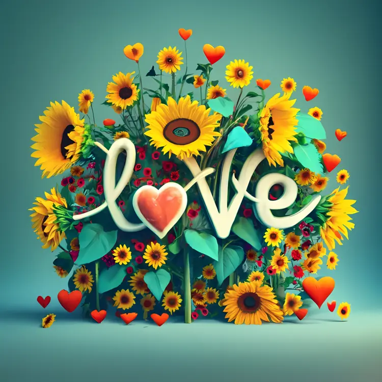 Love sign with sunflowers