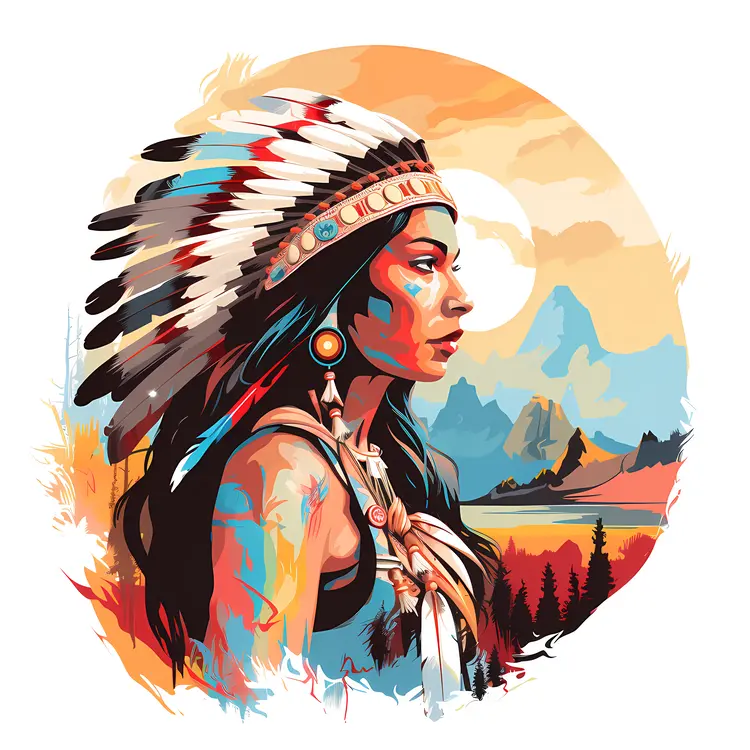 Native American Woman with Feathered Headdress