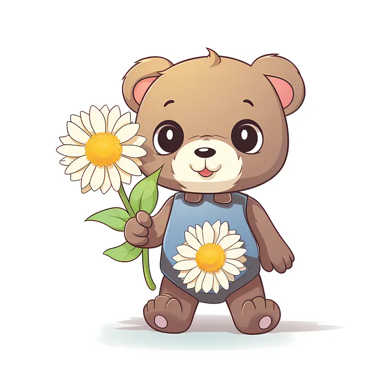 Cute Teddy Bear Holding a Daisy Flower