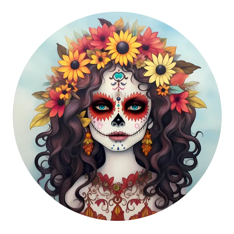 Beautiful Sugar Skull with Floral Crown for Day of the Dead Celebration