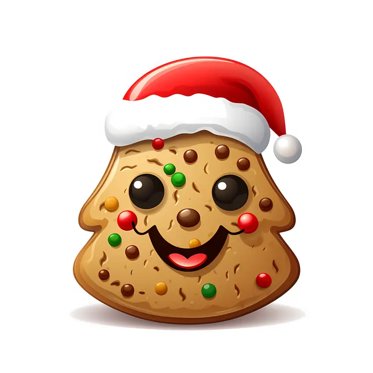 Christmas Tree Cookie with Santa Hat and Smiling Face