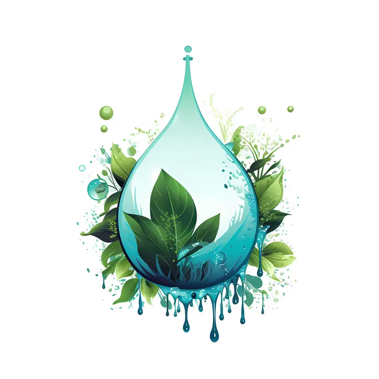 Dripping Water Drop with Leaf Inside