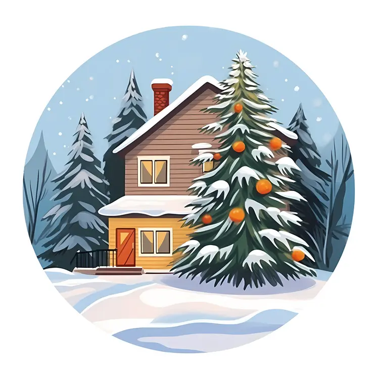Two-Story House in Winter Wonderland