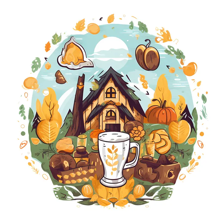 Cozy Autumn House with Warm Drink and Pumpkins
