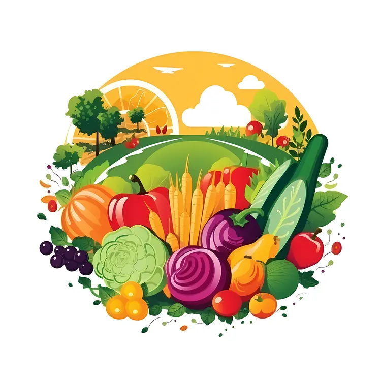 Colorful Vegetables in a Farm Harvest Scene