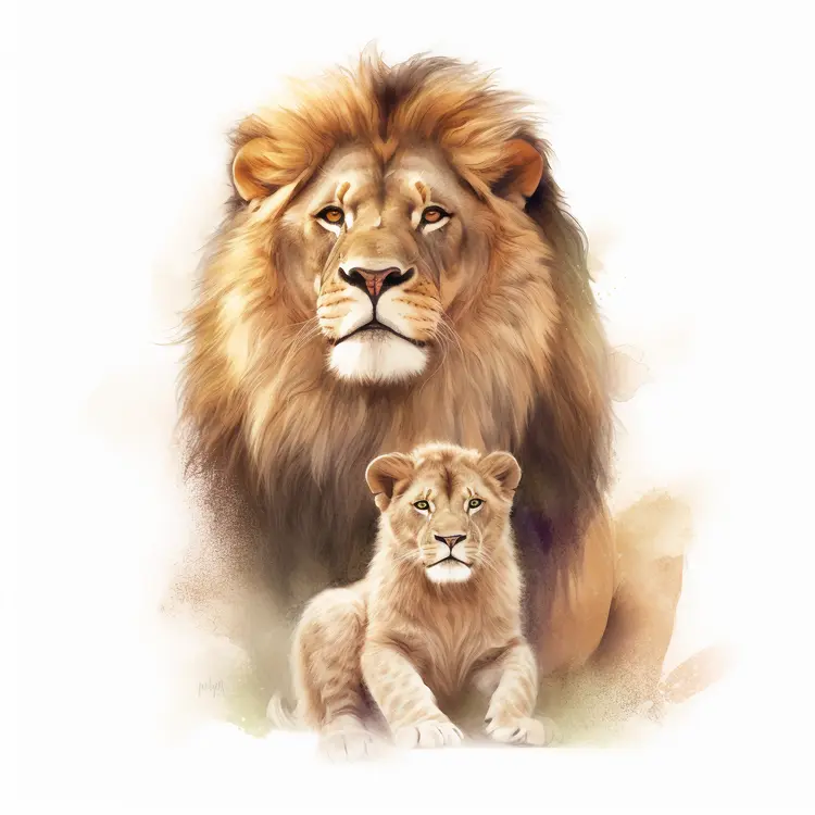 Majestic Lion and Cub Illustration