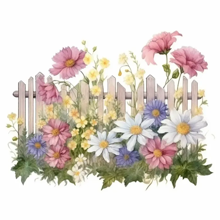 Colorful Flowers by a Wooden Fence