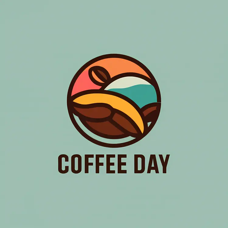 Coffee Day Text with Beans and Circle