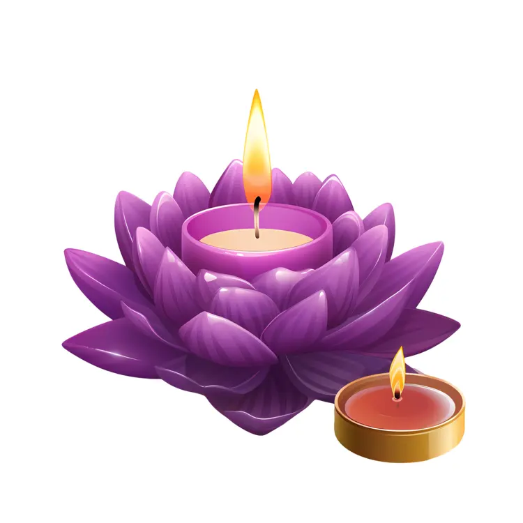 Purple Candle in Lotus Flower with Small Candle