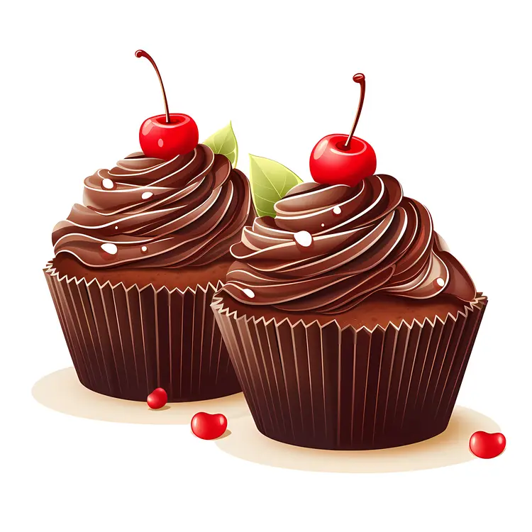 Chocolate Cupcakes with Cherries Illustration