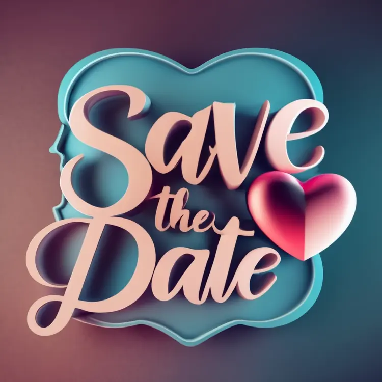 Save the Date with Heart on Blue Background