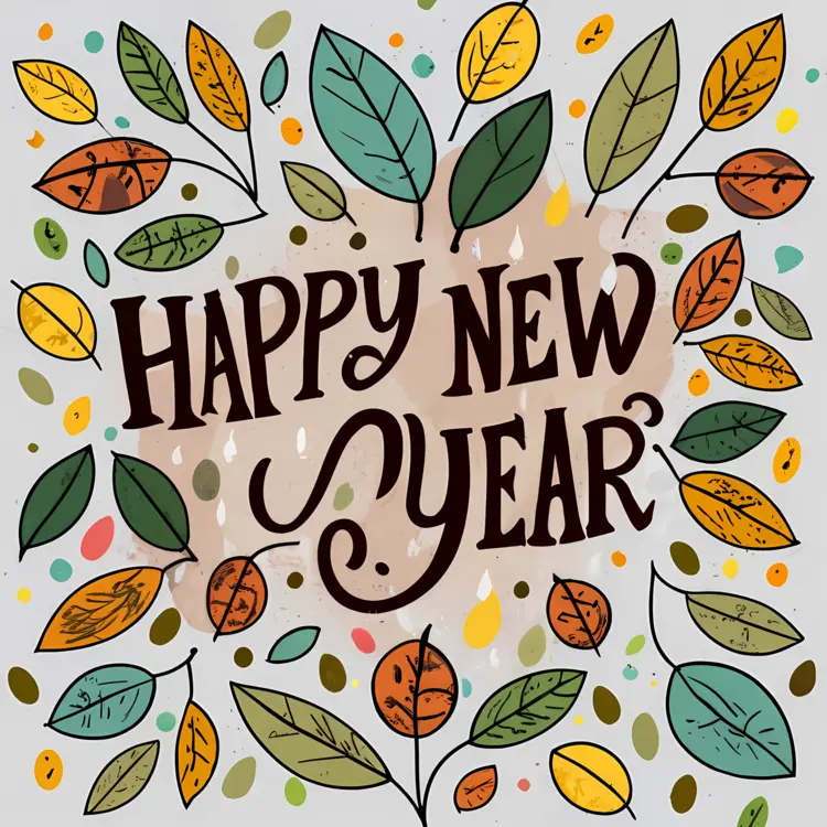 Happy New Year with Autumn Leaves