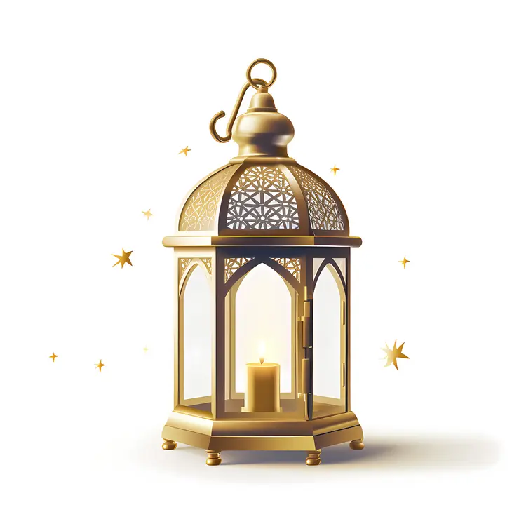 Golden Candle Lantern with Star Accents