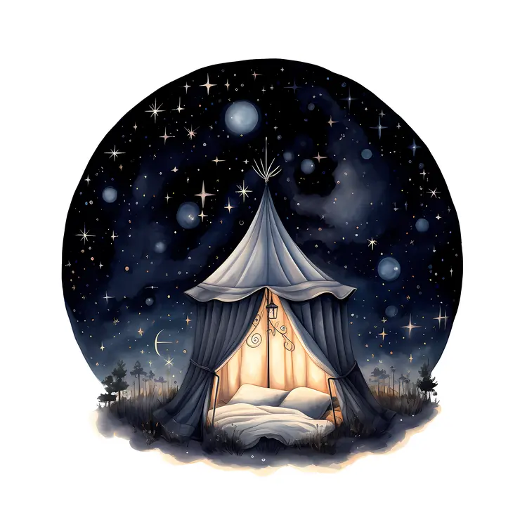 Cozy Tent Under Starry Night Sky