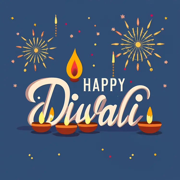 Happy Diwali with Fireworks and Diyas