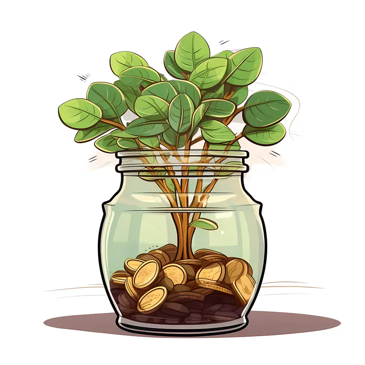 Money Plant Growing in a Jar with Coins