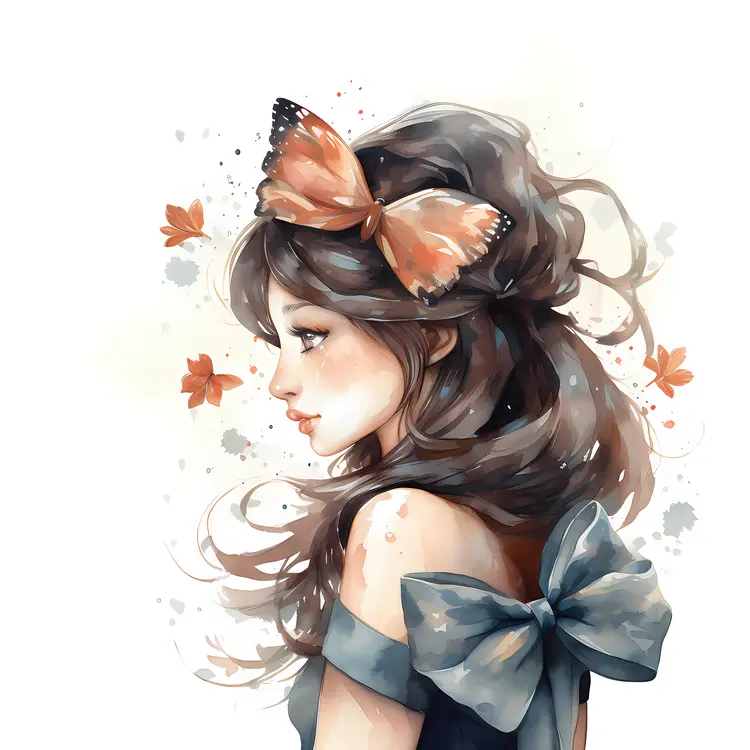 Illustration of Girl with Butterfly Bow