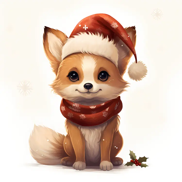 Cute Fox in Santa Hat
