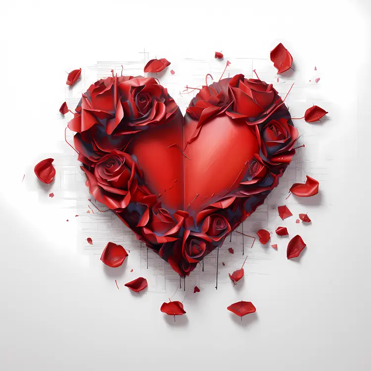 Heart with Red Roses and Petals