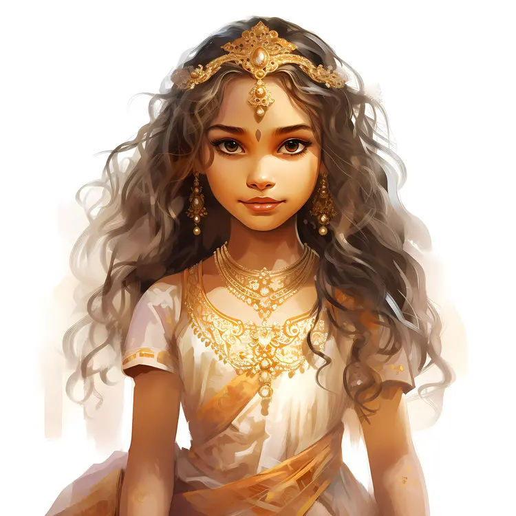 Young Girl in Traditional Attire with Jewelry