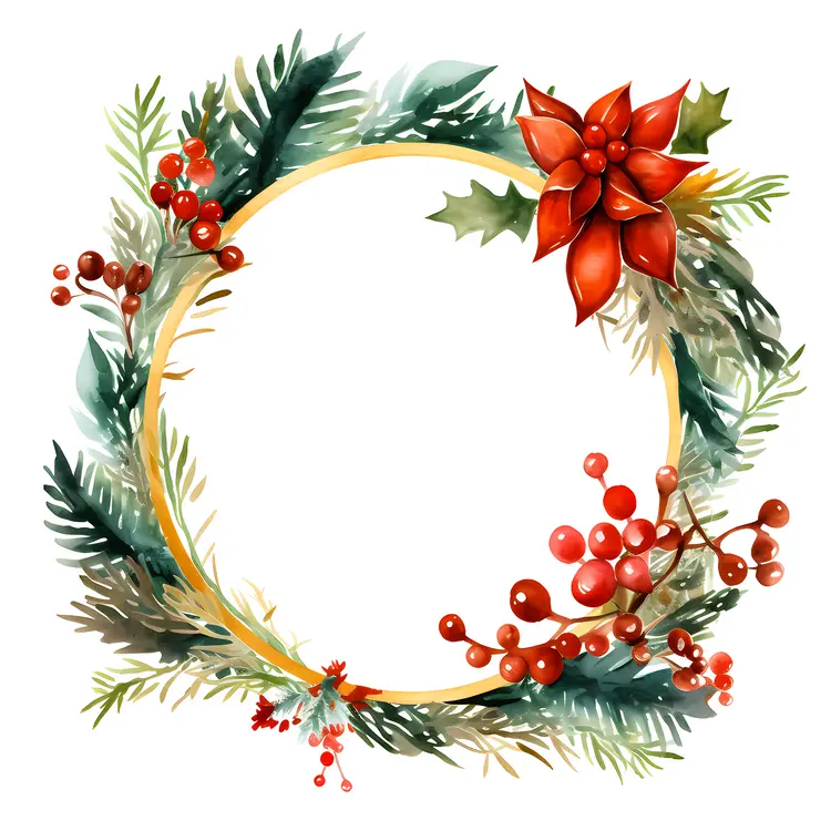Poinsettia Wreath with Pine Branches and Red Berries