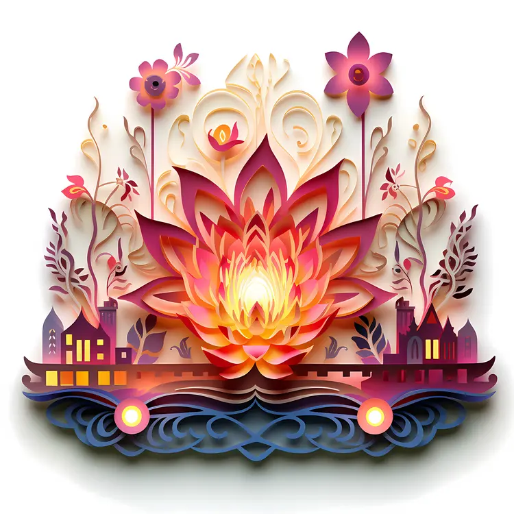 Lotus Flower with Houses in the Background