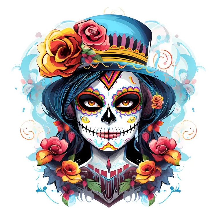 Woman with Blue Hat and Face Paint
