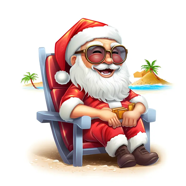 Santa Claus Relaxing on Beach Chair