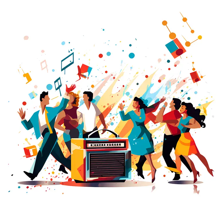People Dancing Around Retro Radio
