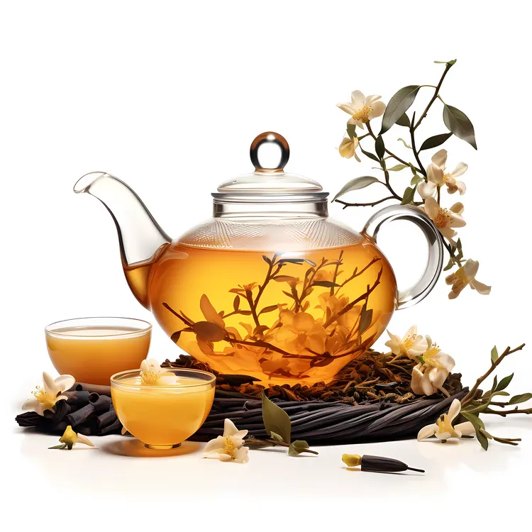 Glass Teapot with Tea and Flowers