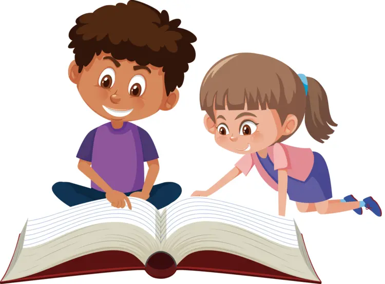 Children Reading a Large Book