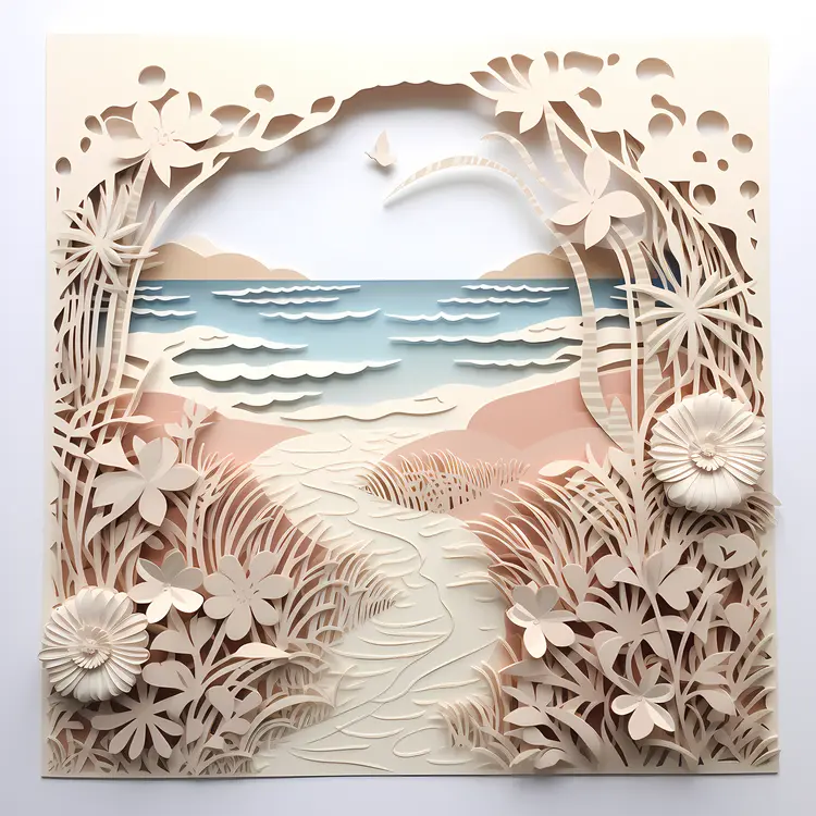 Intricate Paper Art of a Beach Scene