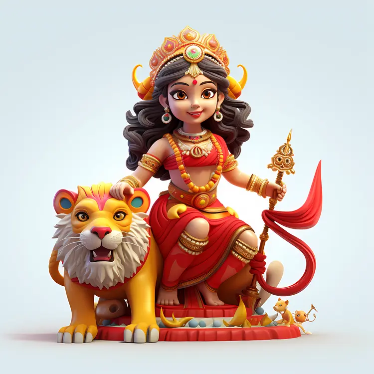 Divine Goddess with Lion and Trident