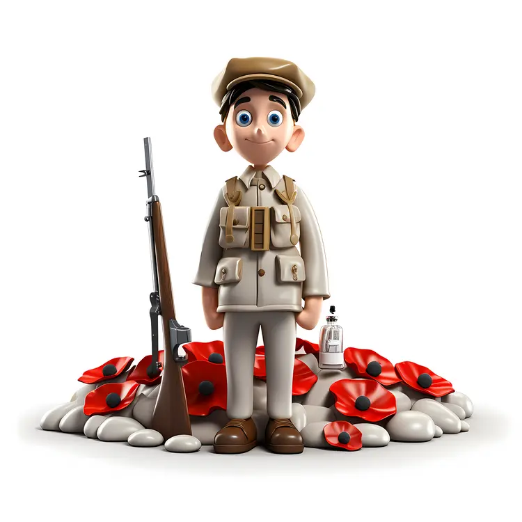 Cartoon Soldier with Poppies