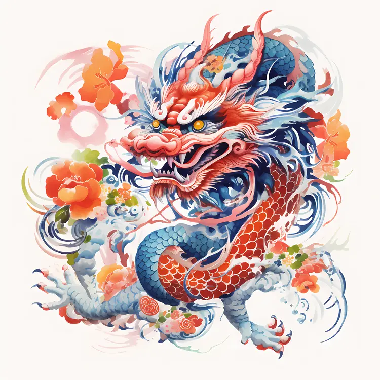 Dragon with Floral Background